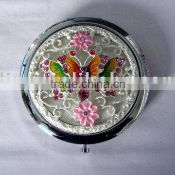 two side metal compact Mirrors in round shape with emboss logo on the surface