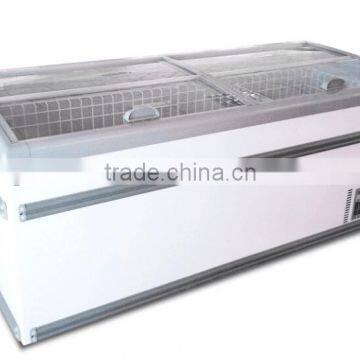 hotel large capacity chest deep freezer curve glass open