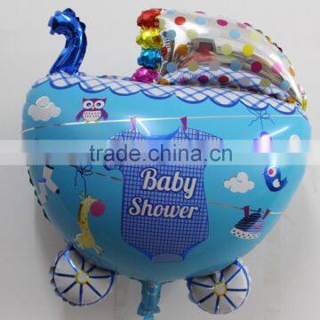 Metallic aluminum foil helium balloon of baby stroller shape