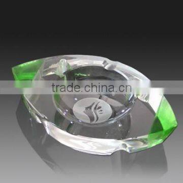 Wholesale green and clear k9 glass crystal factory large custom cigarette ashtray