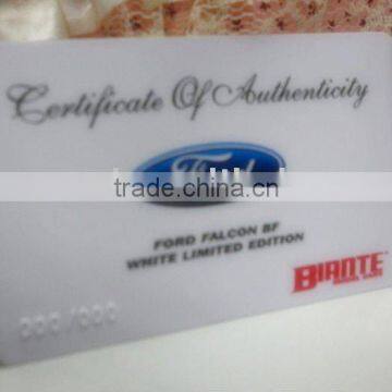 certificate of authenticity rfid card with MBS code