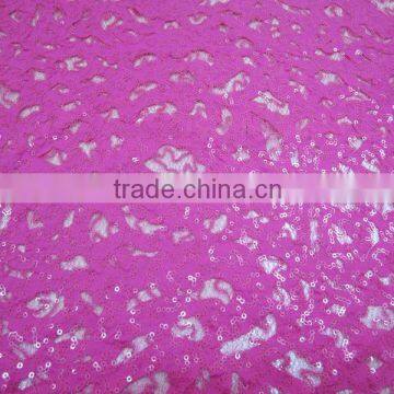 hot laser cutwork cotton paillette sequin embroidery net fabric for dress-fuchsia