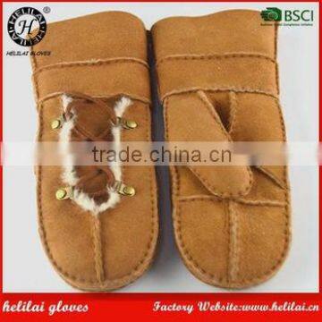 HELILAI Camel Shearling Gloves For Ladies Popular In Cold Winter