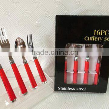 16 pcs Cheap Price Elegant Plastic Handle Fork And Spoon Set