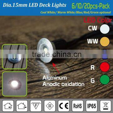 Set of 10 x IP65 15mm Blue LED Underground Lights / Recessed Underground Lights