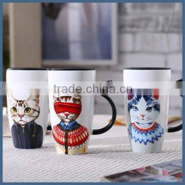 Low moq new cool high capacity 600ml ceramic cat mug