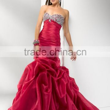 (MY2646) MARRY YOU Sweetheart Crystal Beading Ruffle Red Mermaid Evening Dress