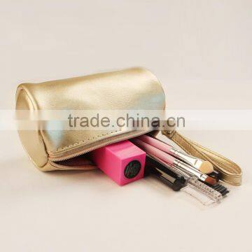 Gold Cylinder Style PU Coin Purse Bag Pocket Case Pouch