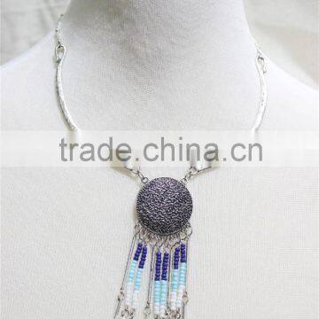 Anti-silver Folk w/ Royal Blue Aqua White Seed Bead Statement Necklace Satellite Chain Necklace 2016 Fashion Style Wholesale