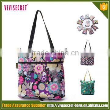 Flower heat transfer reusable collapsible shopping bag tote bag