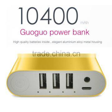 Guoguo New Design 3USB 2.4A Outputs Quick Charge 10400mAh Portable Travel Power Bank for Xiaomi