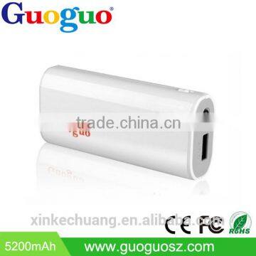 Guoguo 2016 promotion Colorful 18650 Portable Mobile Power Bank 5200mAh with LED Flashlight