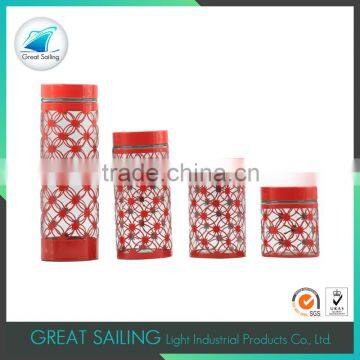 high quality red glass storage jars lids with metal coating