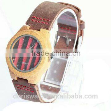 High Quality Fashion Green Maple Wood Watch Japan Miyota Movt Leather Strap Bamboo Wooden Watch photo-4