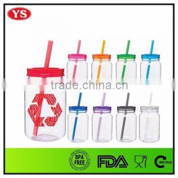 32 oz Single Wall Plastic Mason Jar With Spiral Straw