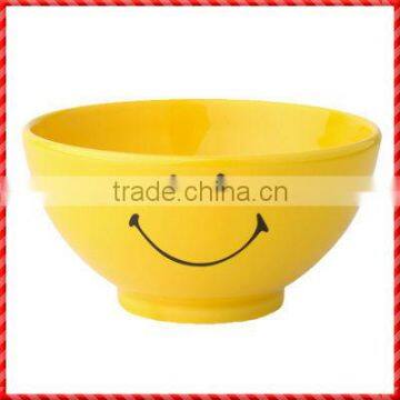 Yellow new design hot smiling ceramic custom cereal bowls