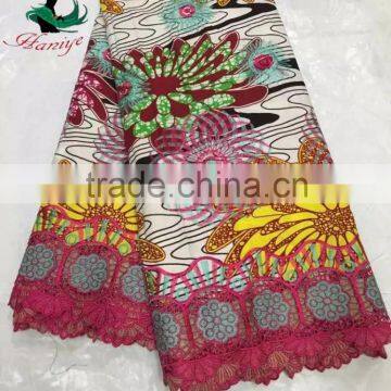 2016 Haniye JFWL-124 african ankara 6 yard wax printed cotton wax with cord lace border for sale