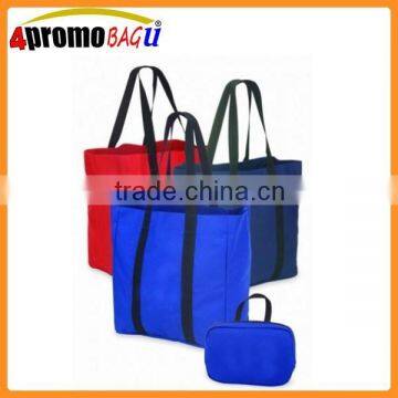 Foldable tote bag with full length shoulder handle