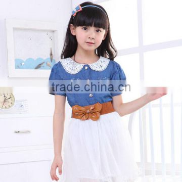 Hot sale jean dress with belt, fashional dress for girls