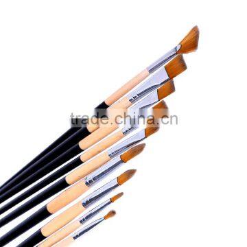 Factory Price 9 Pcs Long Wood Handle Artist Nylon Round Paint Brush Flat Paintbrush Fan Brushes Set Watercolor Painting Brush photo-4