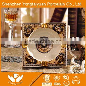 Royal Square Shape Gold Plated Fine Porcelain Ashtray
