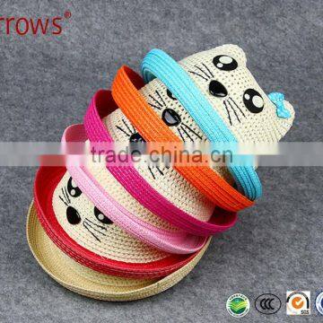 Super Fashion Children Girls Paper Straw Hat Sunhat with Fox Cat Ear and Appliqued Elements