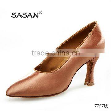 Classic Flesh Satin Woman Ballroom Dance Shoes Soical Dance Shoes Slip On Salsa Dance Shoes 7797