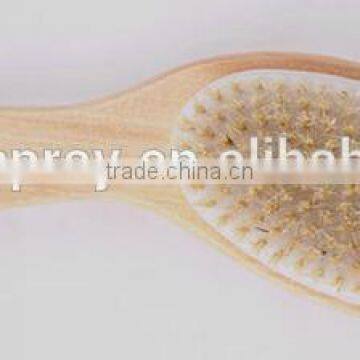 Wooden bath brush with natural bristle oval head