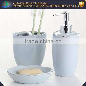 Chaozhou Ceramic Factory Blue Silver Decal 5 Pcs Stoneware Bathroom Set photo-2