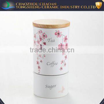 Hot sale kitchenware stackable ceramic jar with wooden lid