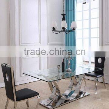 Glass top hotel dining table set with chairs new design