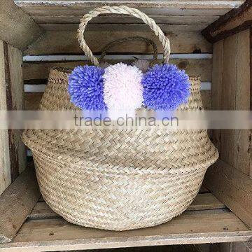 Small Pompom Seagrass Belly Basket photo-4