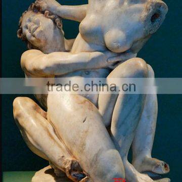 nude man and woman white marble statue