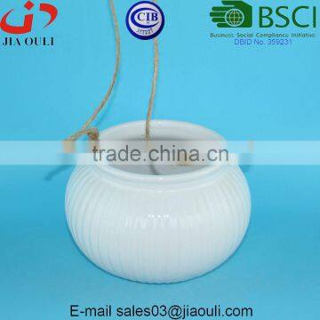 BSCI Audit Factory Glazed White Hanging Planter Pot photo-2