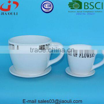 Cup of Flowers With Saucer Ceramic Cup Flower Pot photo-6