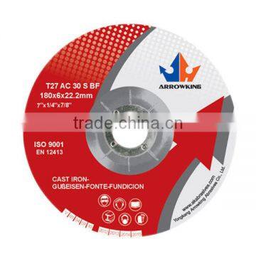 7"(180x6x22.2mm) Depressed Center Resin Bonded Reinforced Grinding Wheel For Cast Iron