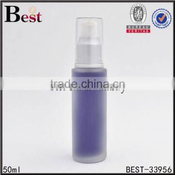 50ml cosmetic lotion custom design glass bottle high grade frosted custom glass bottle matte silver aluminum pump pet cover