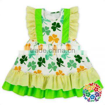 2017 Cute St. Patrick's Day One Year Baby Dress Girls' Ruffle Dresses Flutter Sleeve 1-6 Years Old One Piece Girls Party Dresses