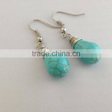 wire wrapped teardrop earring high quality turquoise stone dangle earrings natural stone earring jewelry