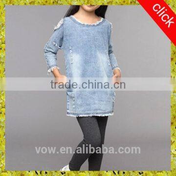 Fashion princess lace denim dress for girls girl's denim skirt high quality,wholesale price in china