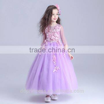 2017 Evening Dress Mesh Long Dress Purple Handmade Flower Wedding Dress photo-2
