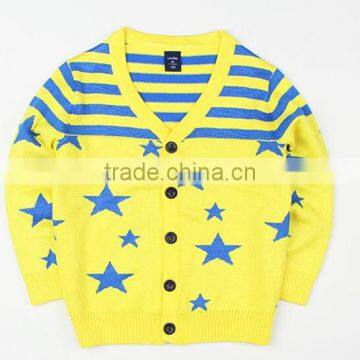 Custom OEM Beautiful Stripe Stars Boys Varsity Cardigan Sweater photo-2