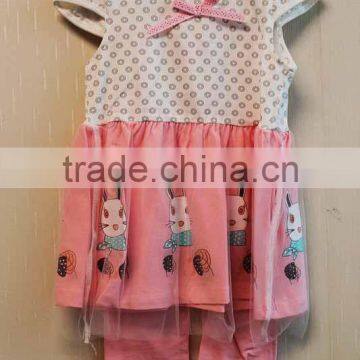 Lovely Design Baby Girl Dress Set Printed Knitted Cap Sleeve 2 Pcs Clothing Set TP-7959