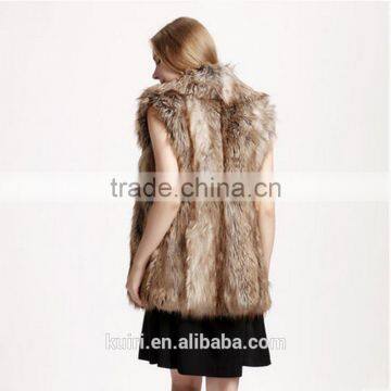 Europe Style Woman Raw Colour Raccoon Fur Vest Lady Faux Fur Waistcoat Winter Sleeveless Coat photo-2