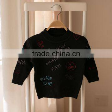 S32907W Kids Girls Pullover Sweater O-Neck Cute Words Embroidery High Quality Sweaters photo-4