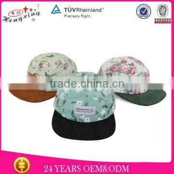 Custom printed fabric custom leather strap hats 5 panel