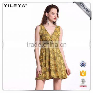 Odm Services Pleated V Neck Sleeveless Dress Flower Slim Waist photo-5