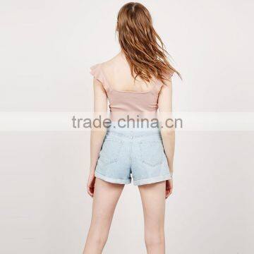 Polyethylene Fiber-Ethylene Polyester Tank Top Deep V Backless Patchwork Solid Shrimp Sold By PC photo-2