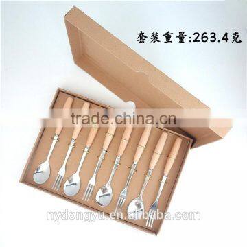 wood handle stainless steel chopstick spoon fork 8-pieceset /tazhg wood handle chopsticks fork spoon set/ fancy dinnerware