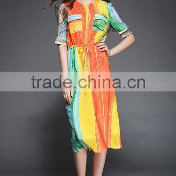 Summer Womens Fashion Casual Long Chiffon Maxi Dresses Lasies Short Sleeve Multi-Color Printed Dress photo-2